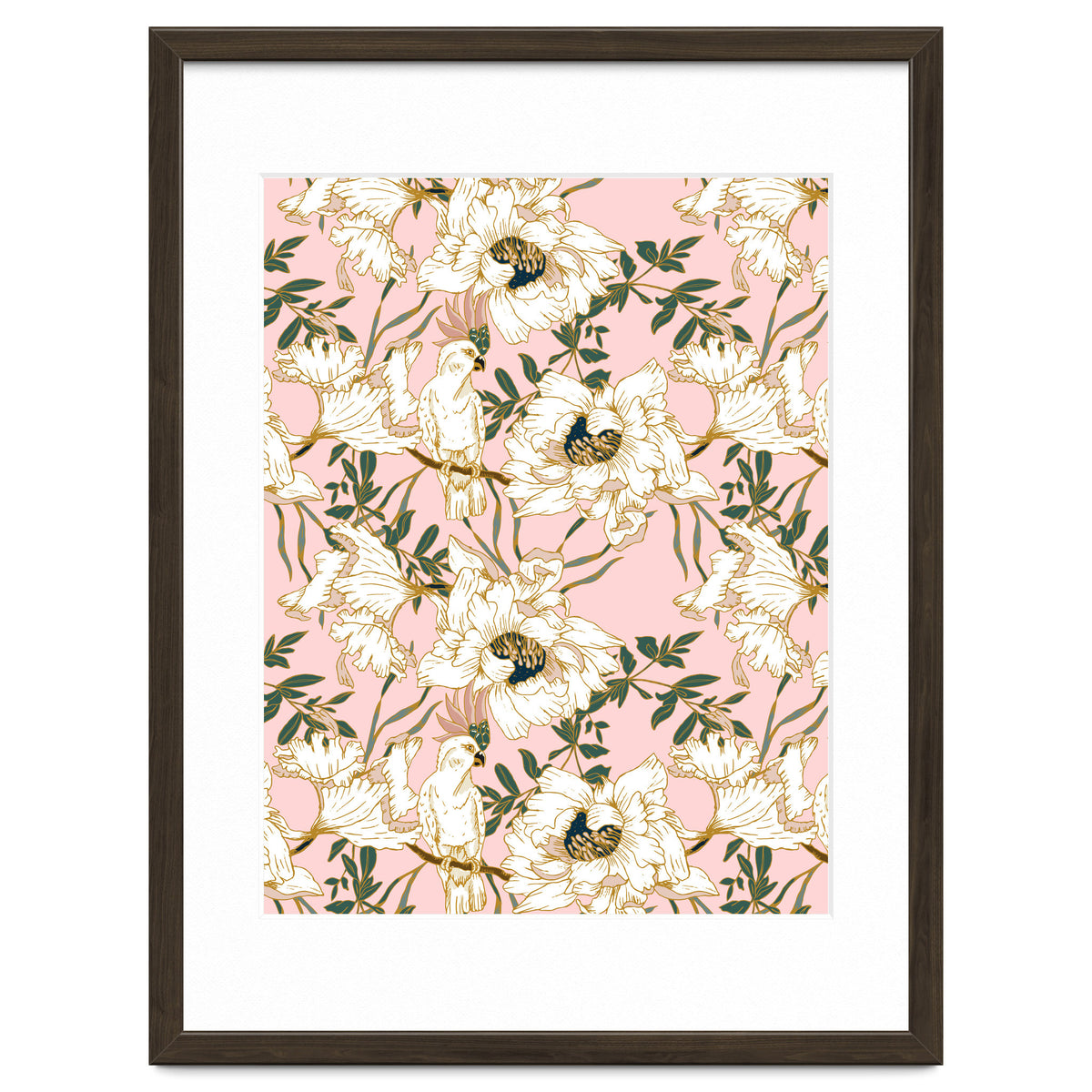 Exotic birds on flowers