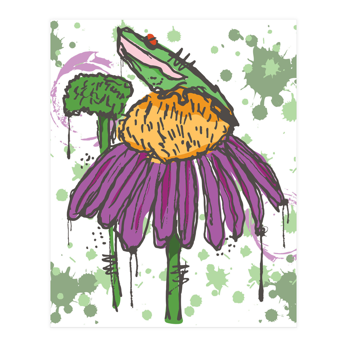 Frog On Flower sketch (Print Only)