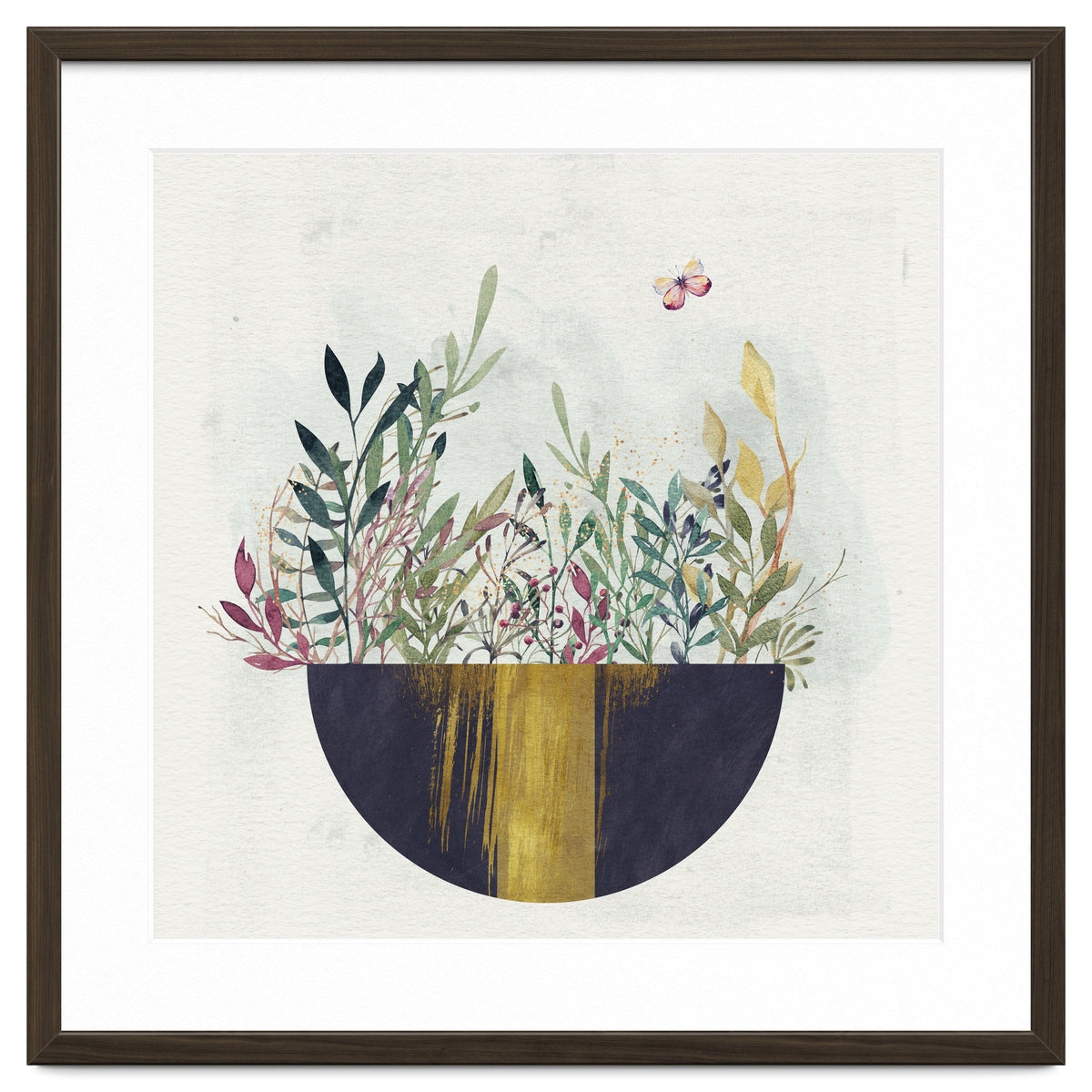 Flowers and leaves in a simple basket