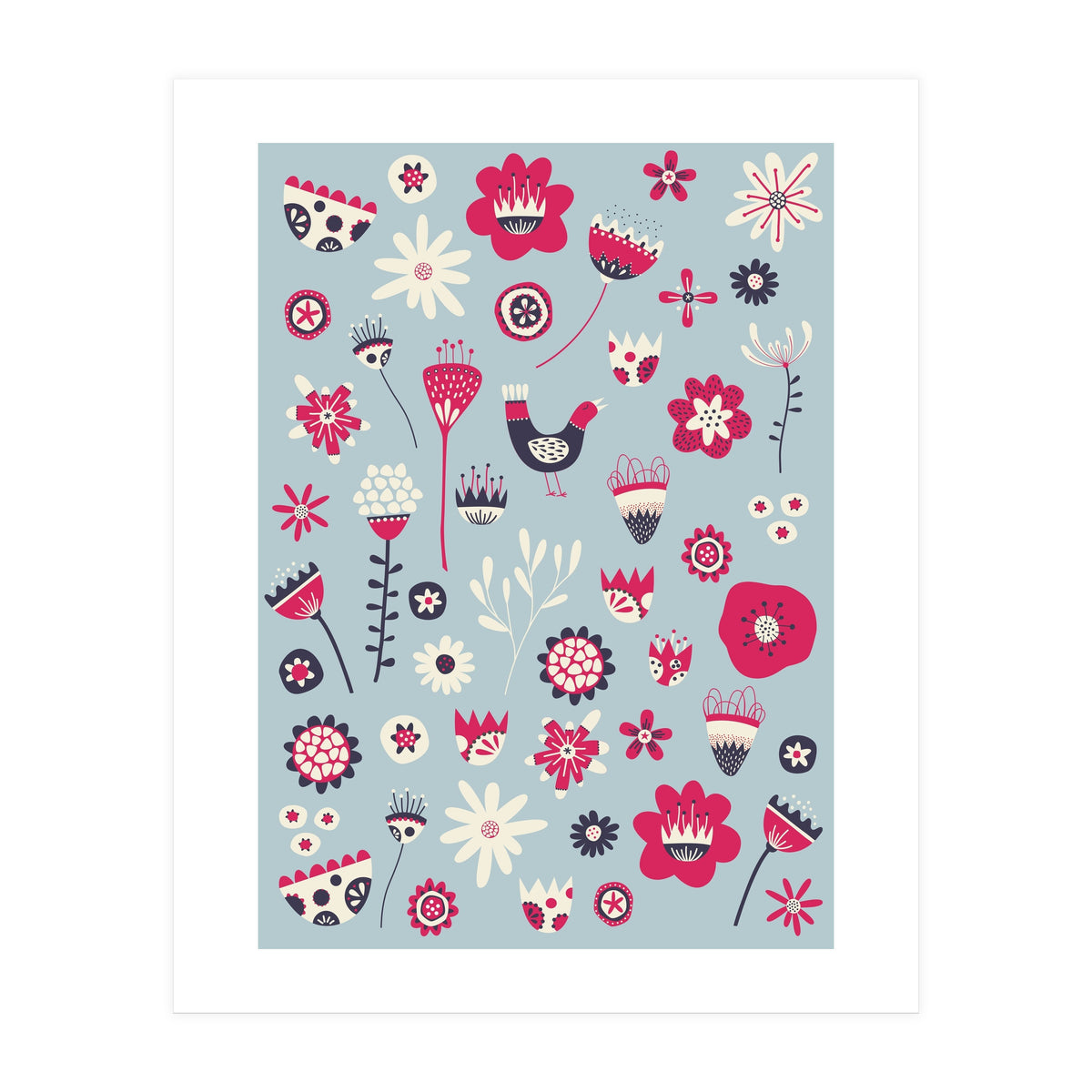 Spring Folk Floral Blue (Print Only)