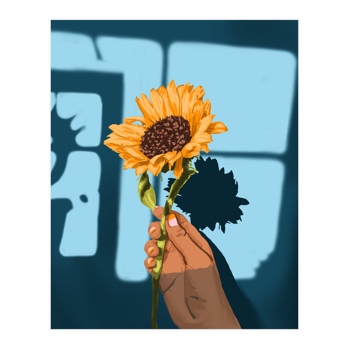 Sunflower Still Life | Flower Hand Painting | Sunny Day Shadow Hope Optimism Positivity Good Vibes (Print Only)