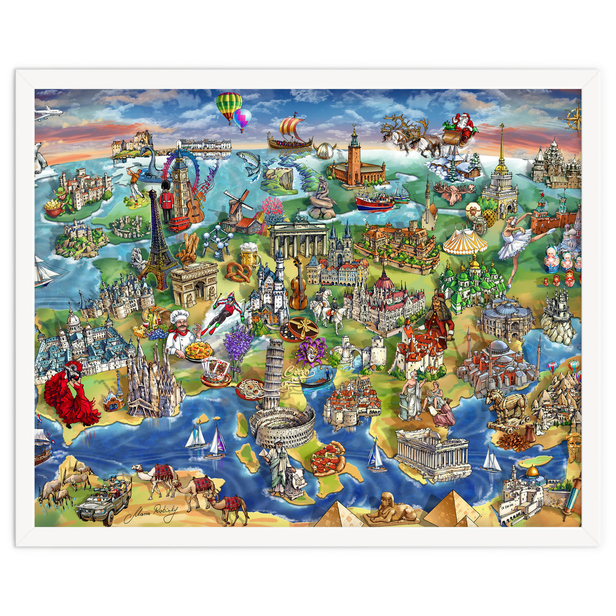 European World Wonders Illustrated Map