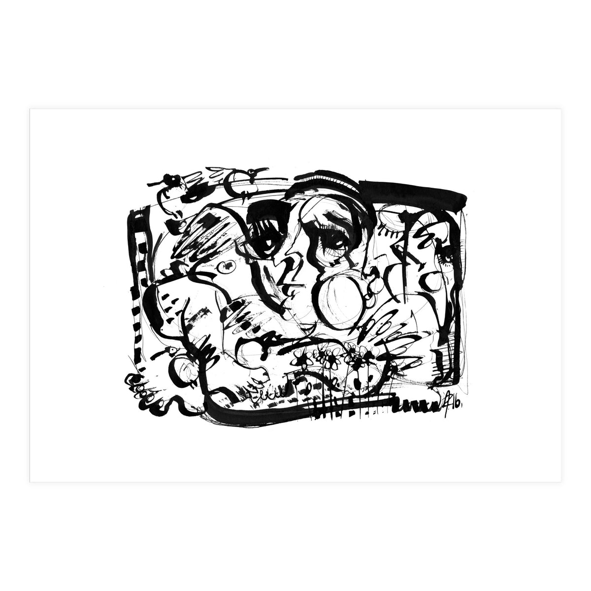 Birds and Flowers - b&w (Print Only)