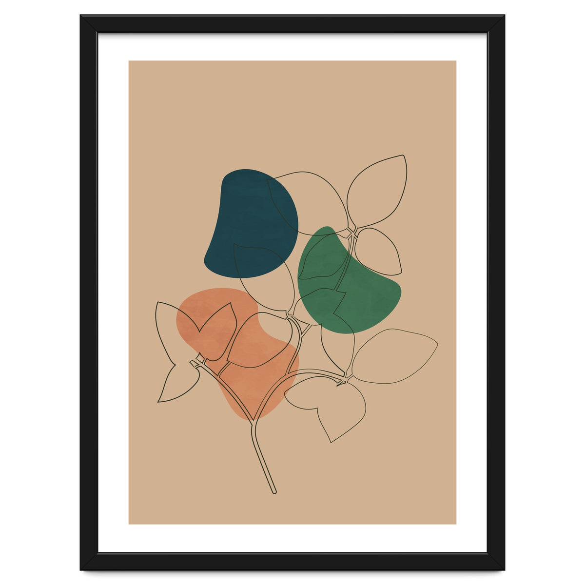 Boho Line Art Drawing Plant Earthy Tones