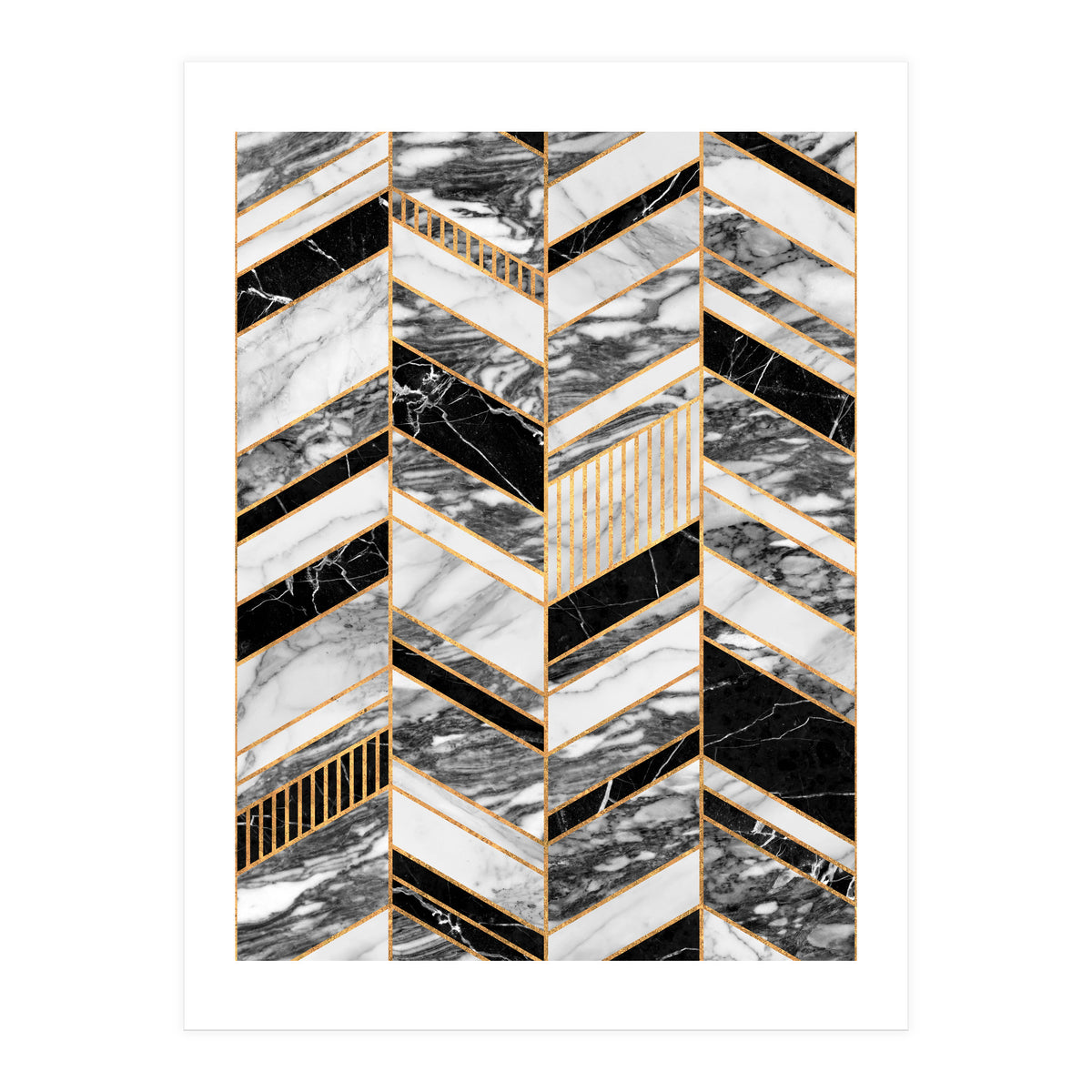 Abstract Chevron Pattern - Black and White Marble (Print Only)