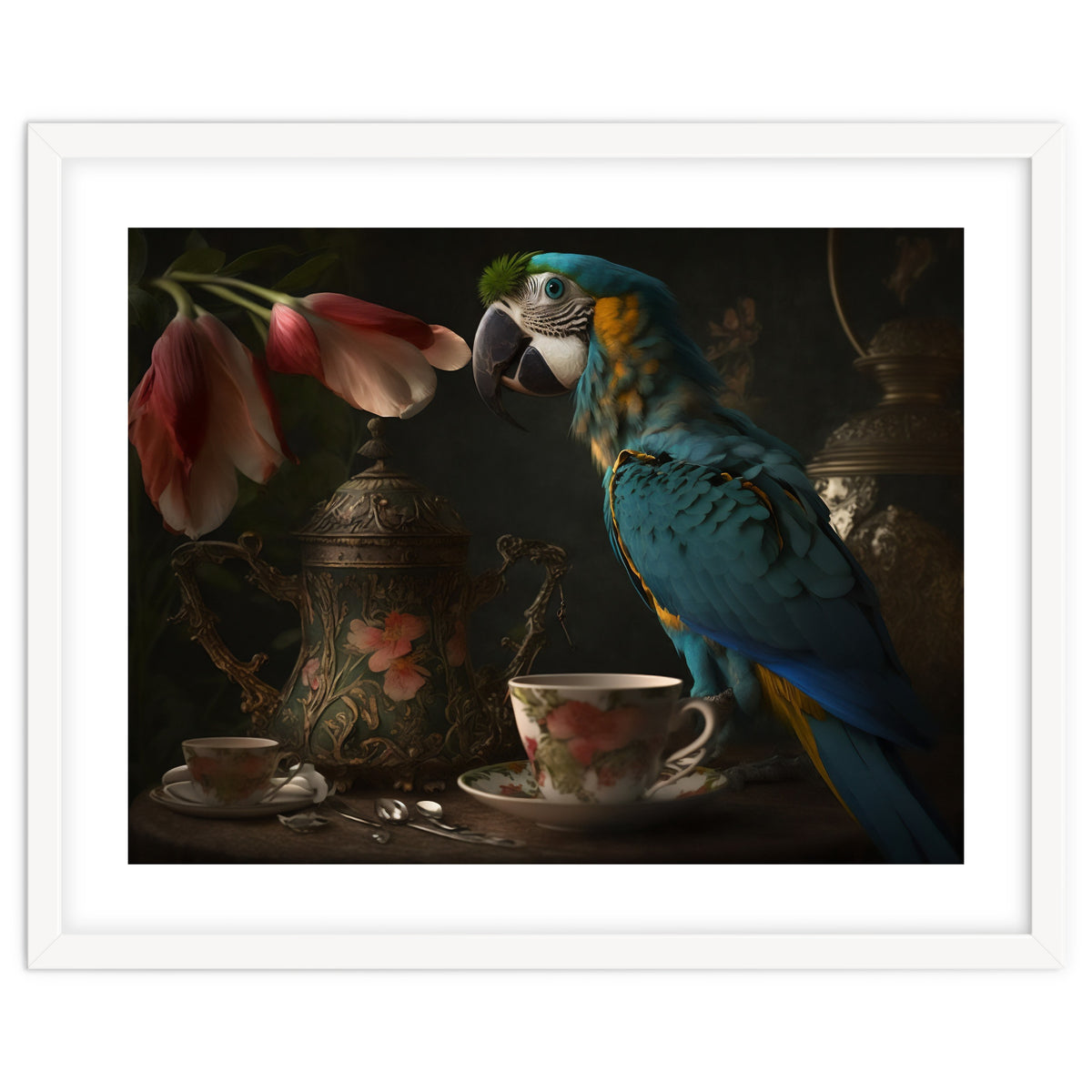 Parrot with a Tea Cup and Teapot