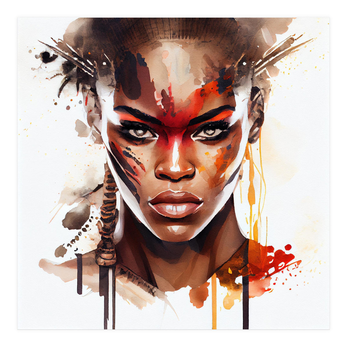 Watercolor African Warrior Woman #3 (Print Only)