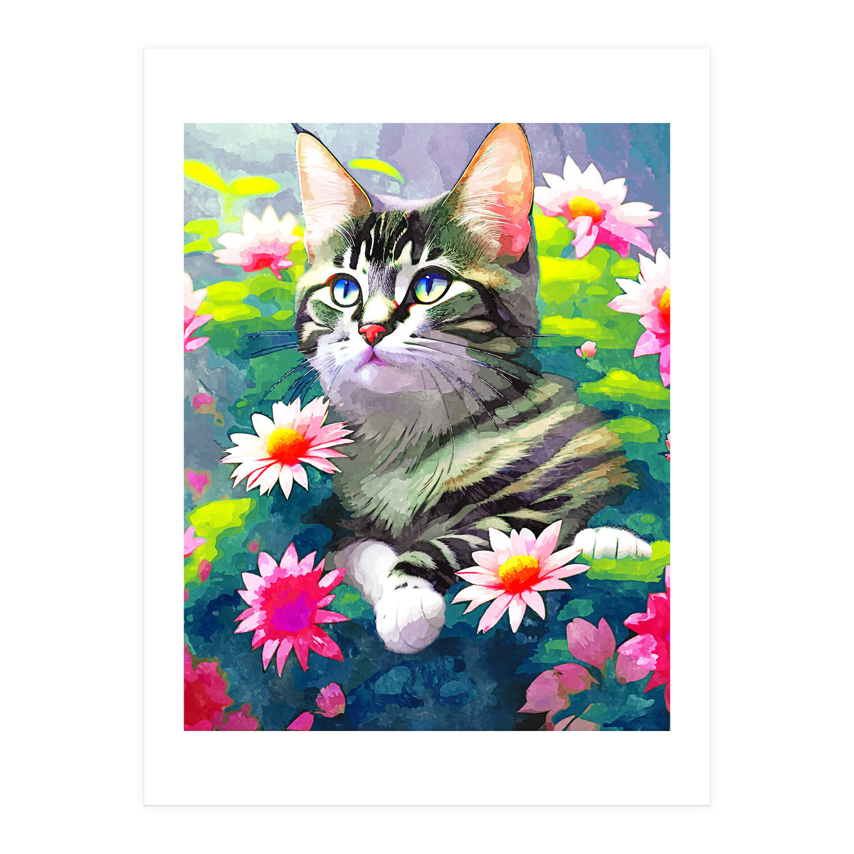 Always Positive, The Optimistic Cat, Positivity Mindset Pets, Optimism Watercolor Painting Animals (Print Only)