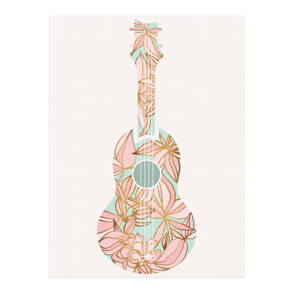 Aqua and Pink Floral Ukulele (Print Only)