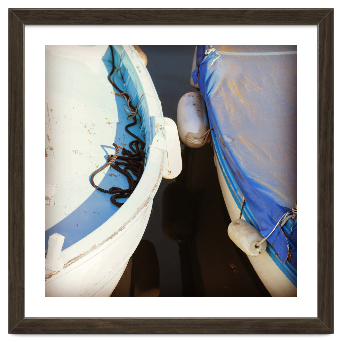 Blue and white wooden fishing boats