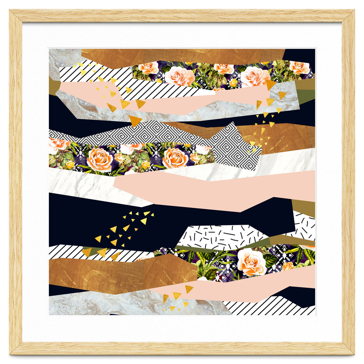 Collage of textured shapes and flowers