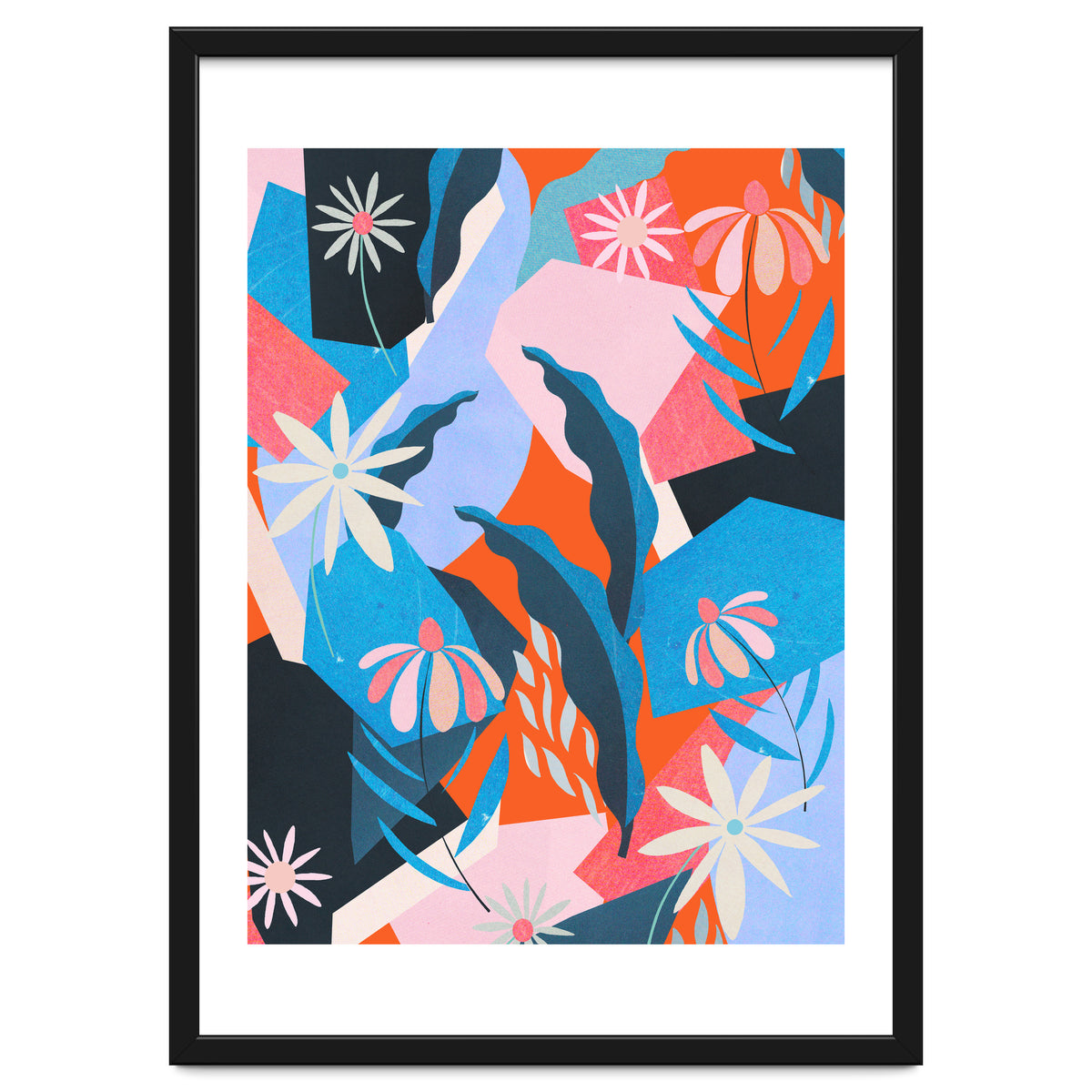 Blue, orange and pink