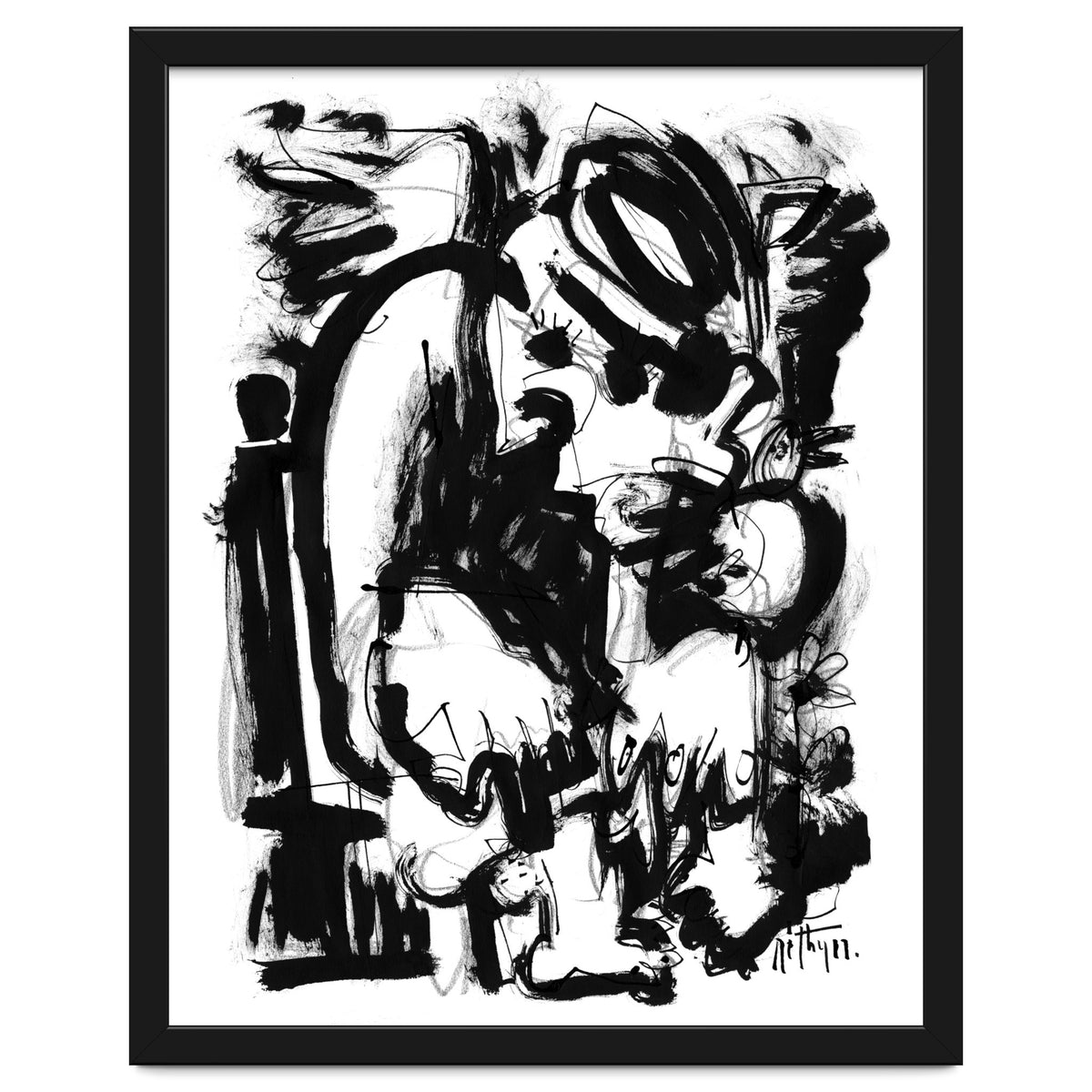 Saint With Bird - b&w