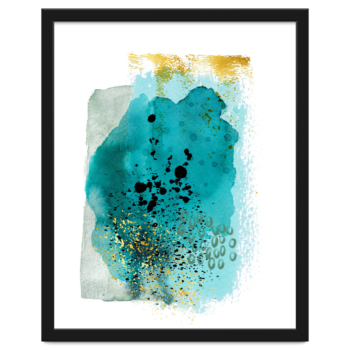 Abstract watercolour turquoise and gold