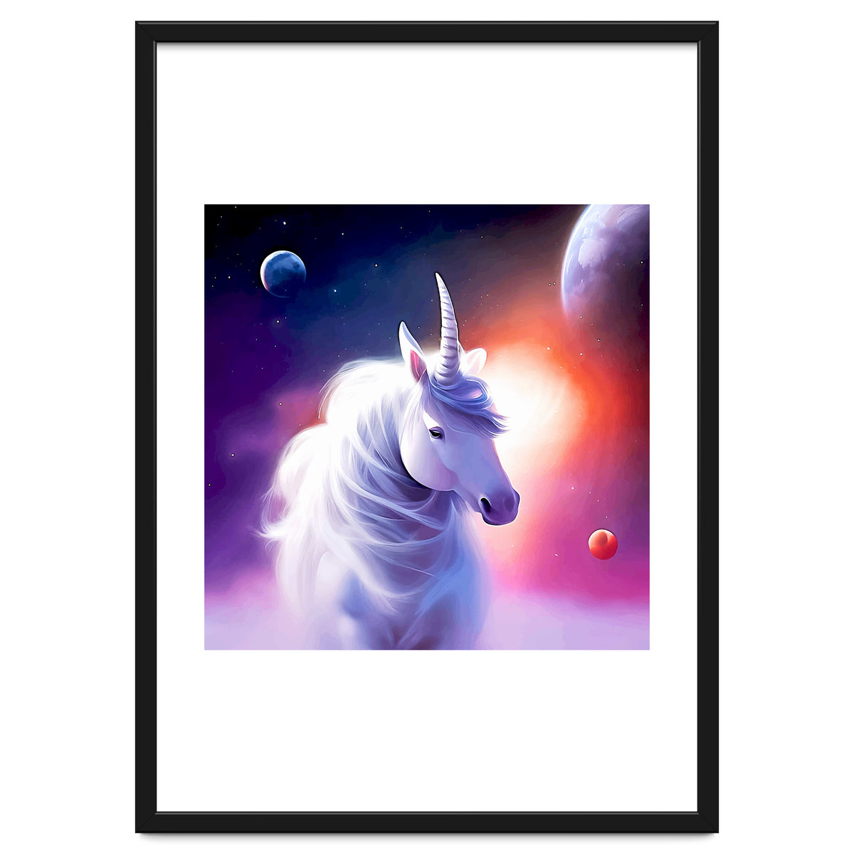 Space Unicorn, Fantasy Surrealism Sci-fi, Animals Horse Planets Digital, Moon Stars