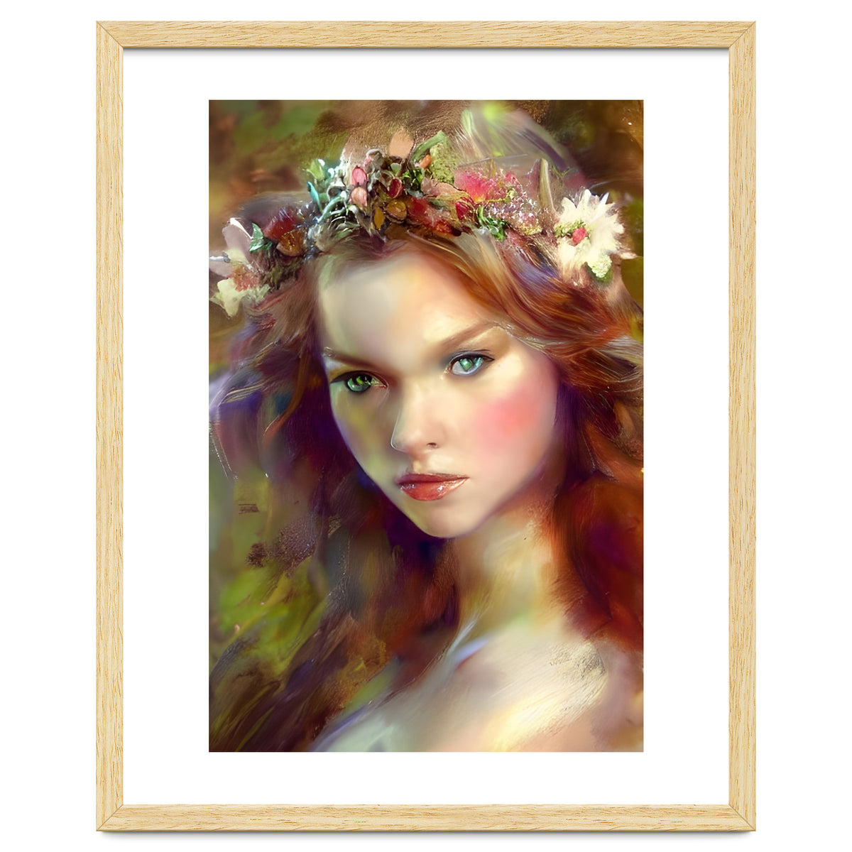 Dreamy kitschy Maiden with Flower Wreath