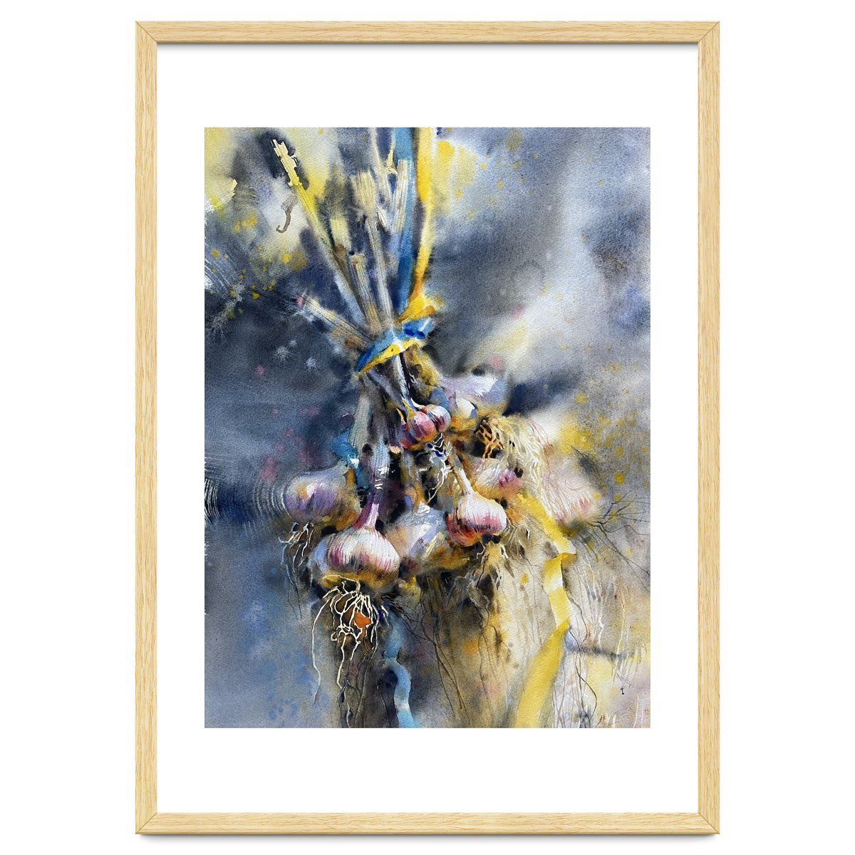 Garlic With Ribbon. Watercolor painting Still life