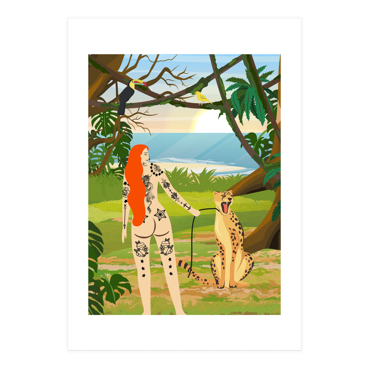 Tattooed Girl with Cheetah (Print Only)