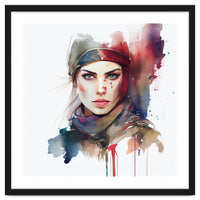 Watercolor Medieval Soldier Woman #1