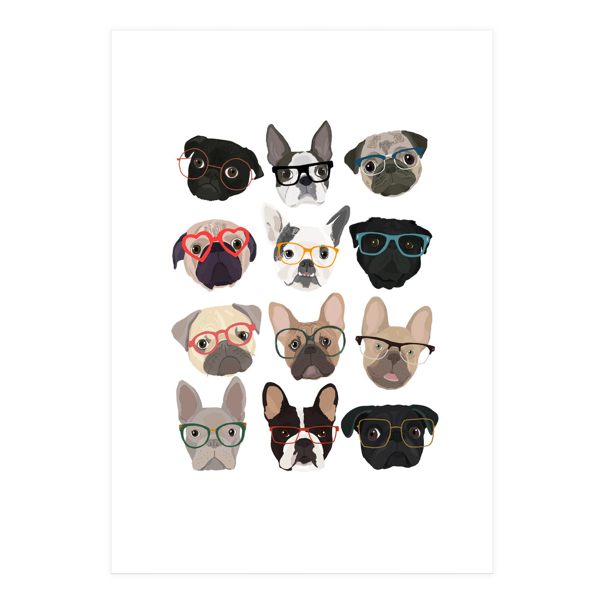 Pugs in Glasses (Print Only)