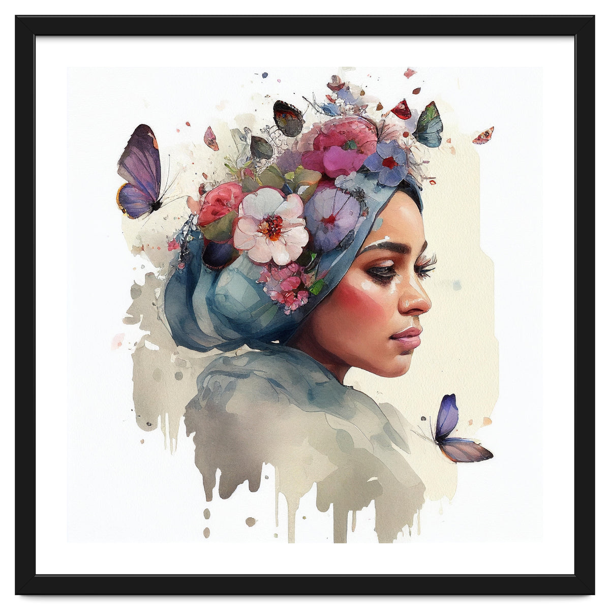 Watercolor Floral Muslim Woman #1