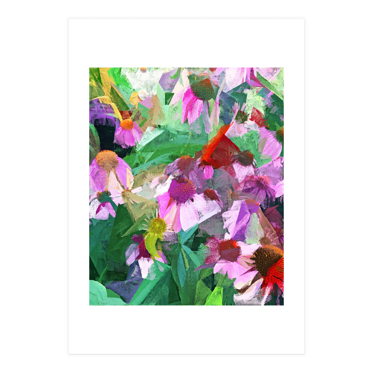 The Memory of Spring, Crosshatch Botanical Floral Painting, Plants Garden Meadow, Flowers Nature Digital Illustration (Print Only)