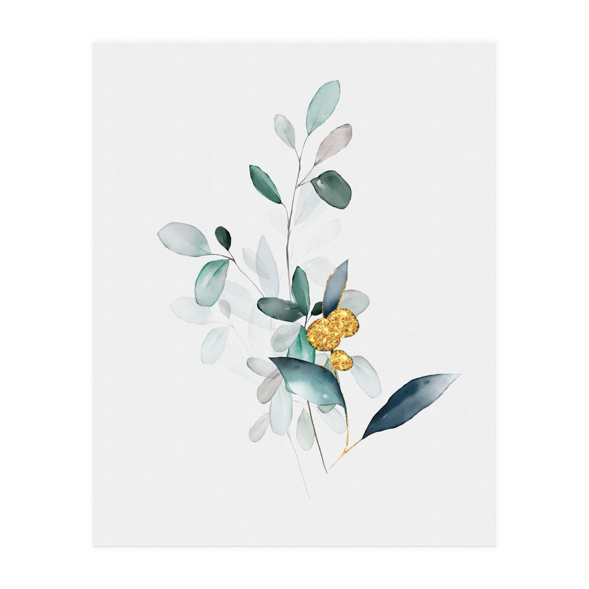 Modern Botanical Gold & Sage Study 02  (Print Only)