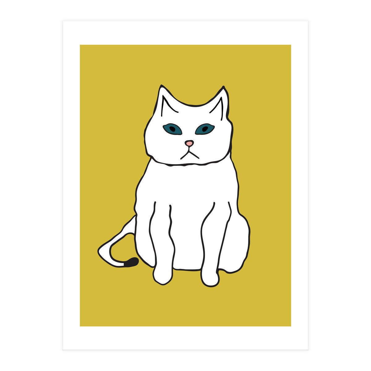 White Cat On Yellow (Print Only)