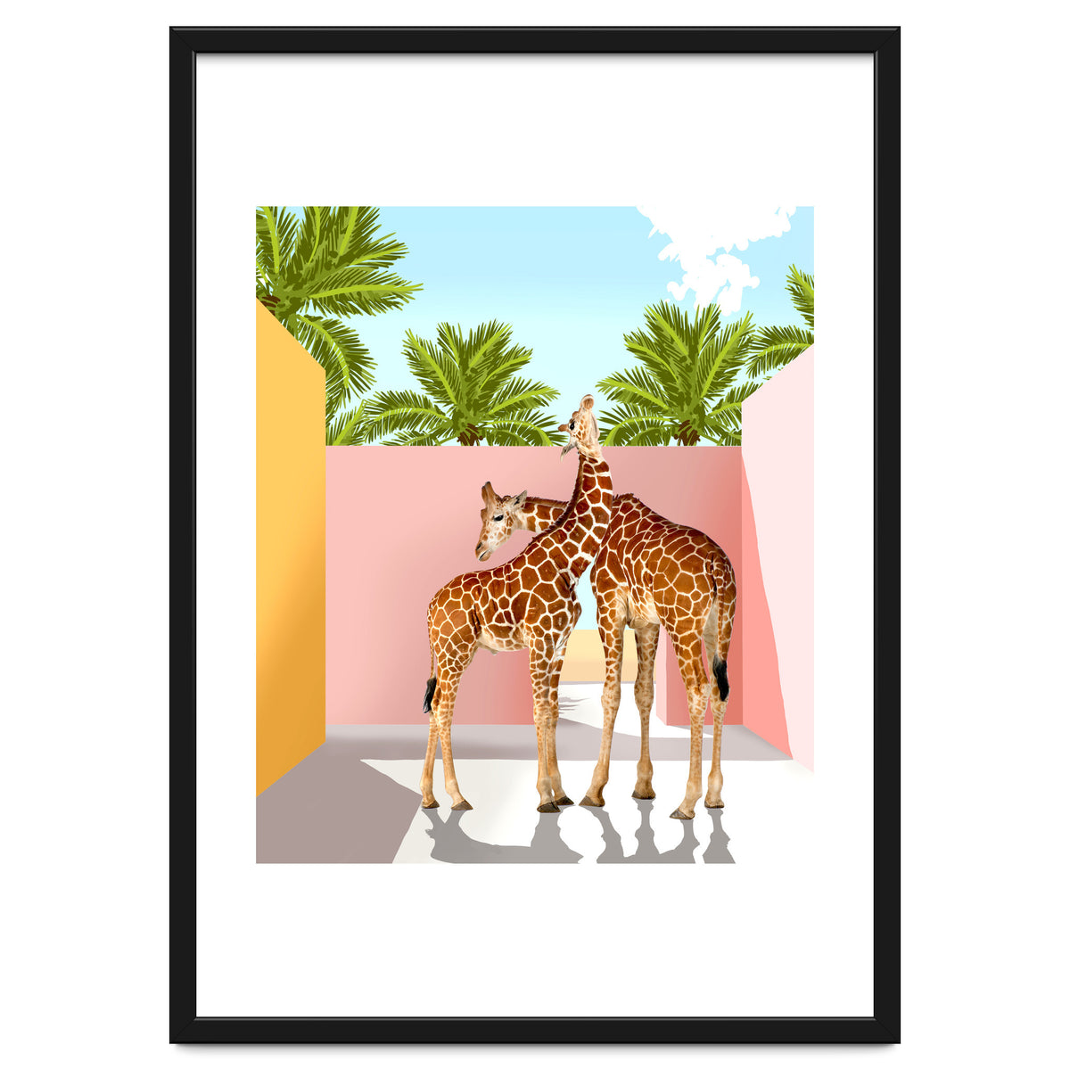 Giraffe Villa | Contemporary Modern Architecture Digital Graphic Art | Wildlife Animals Palm Exotic