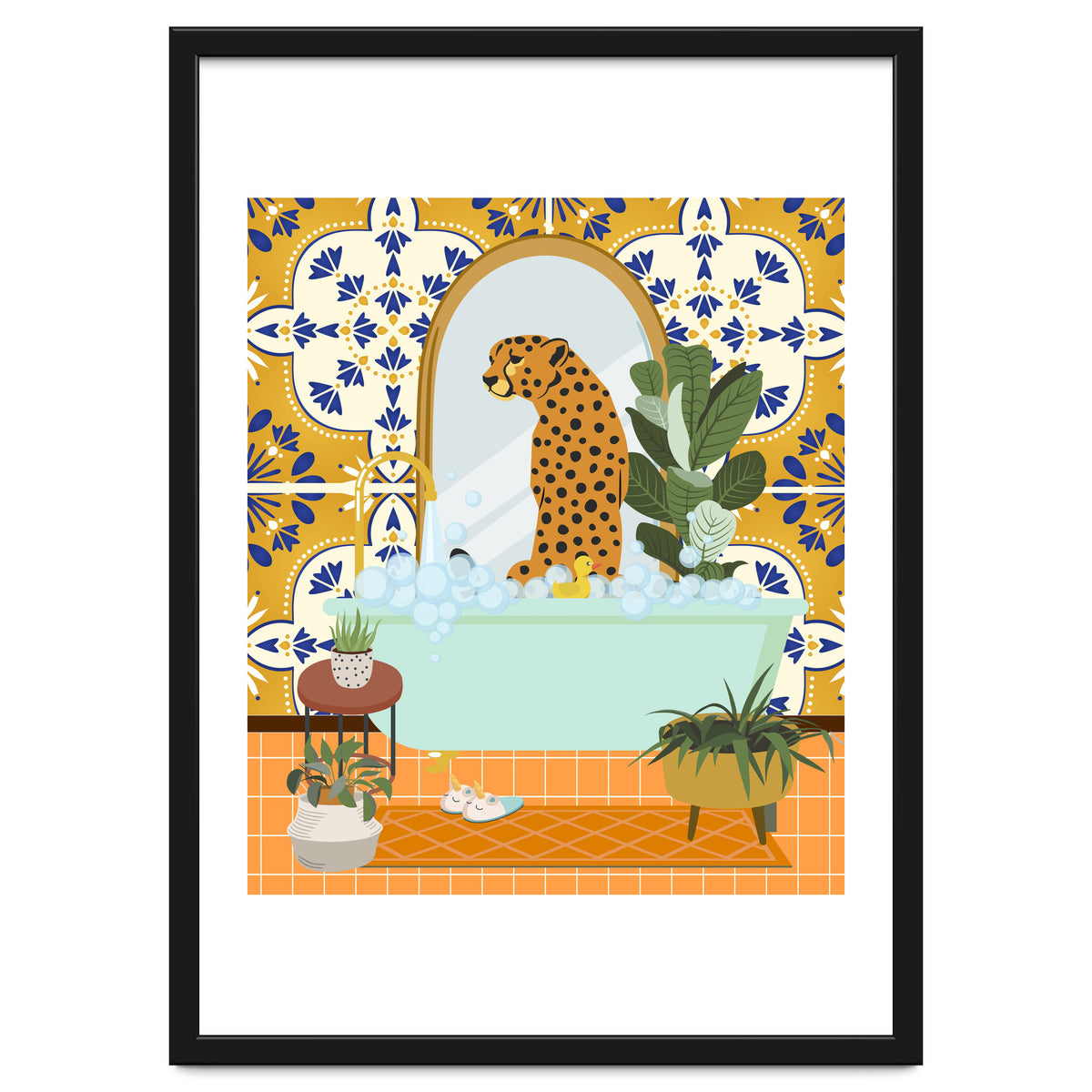 Cheetah Bathing in Moroccan Style Bathroom