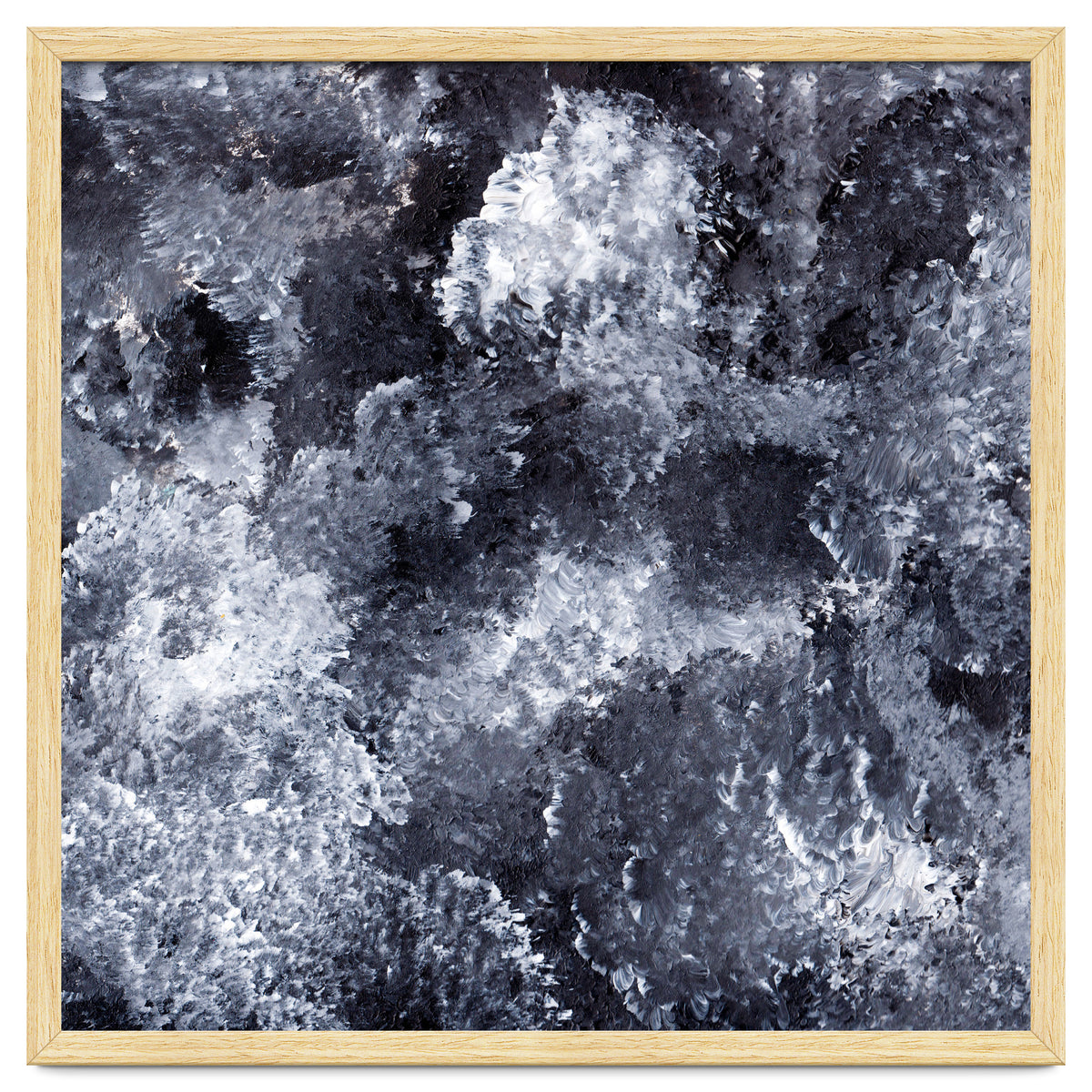 Modern Black White Acrylic Paint Brushstroke Ocean Waves