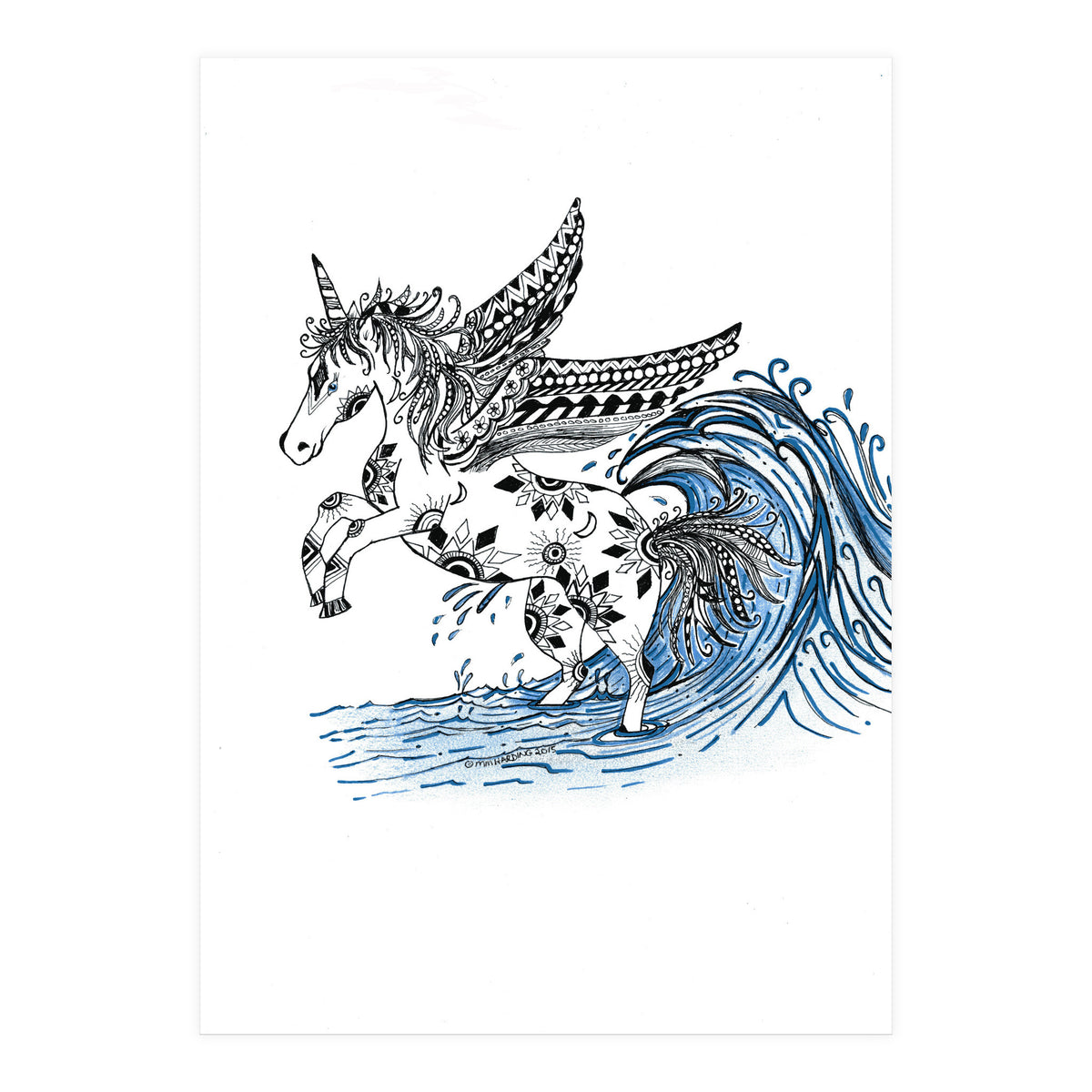 Winged Sun And Moon Unicorn Zentangle (Print Only)