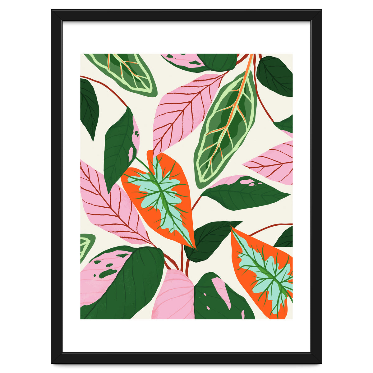 The Inseparable V.02, Nature Botanical Plants, Blush Leaves Modern Bohemian, Pastel Illustration Garden
