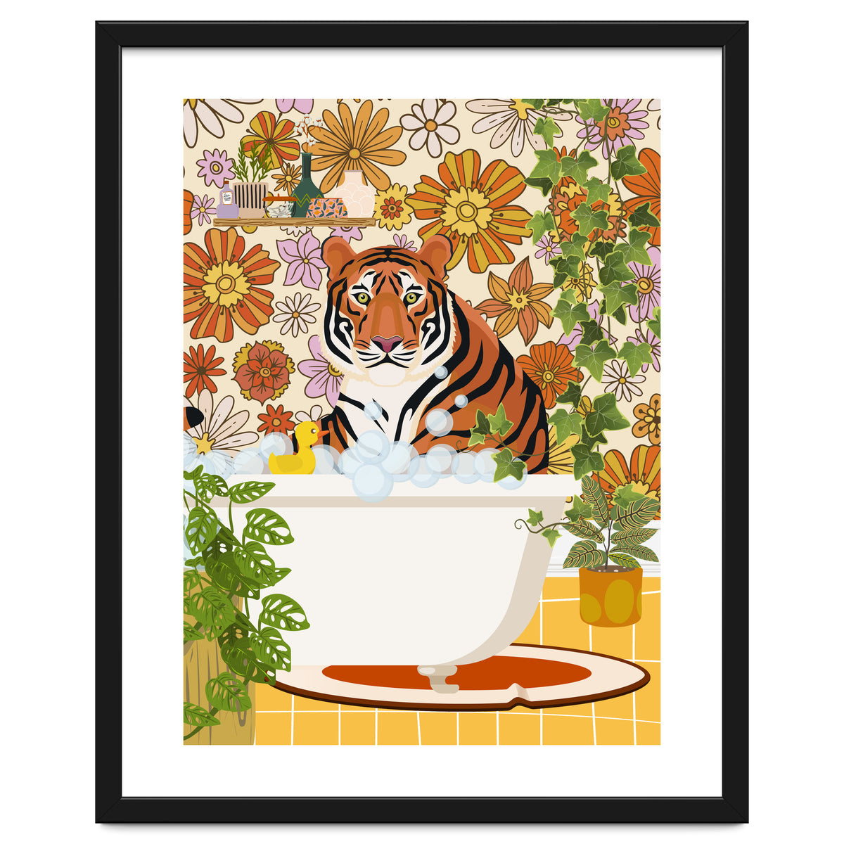Tiger Bathing in Groovy Bathroom