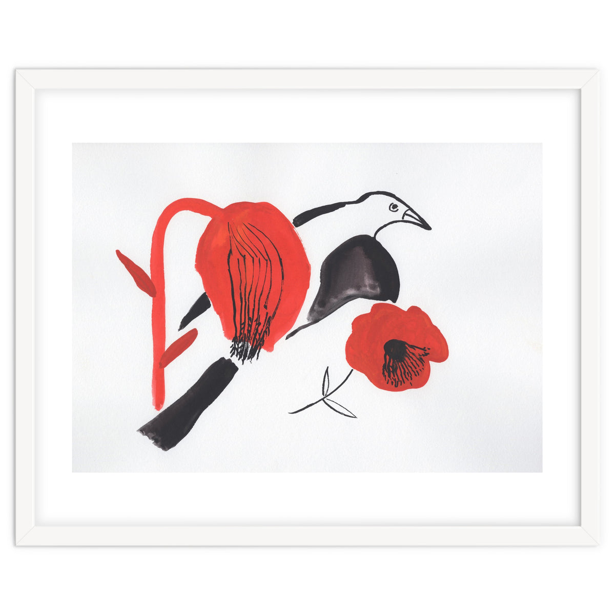 Black Bird And Poppies