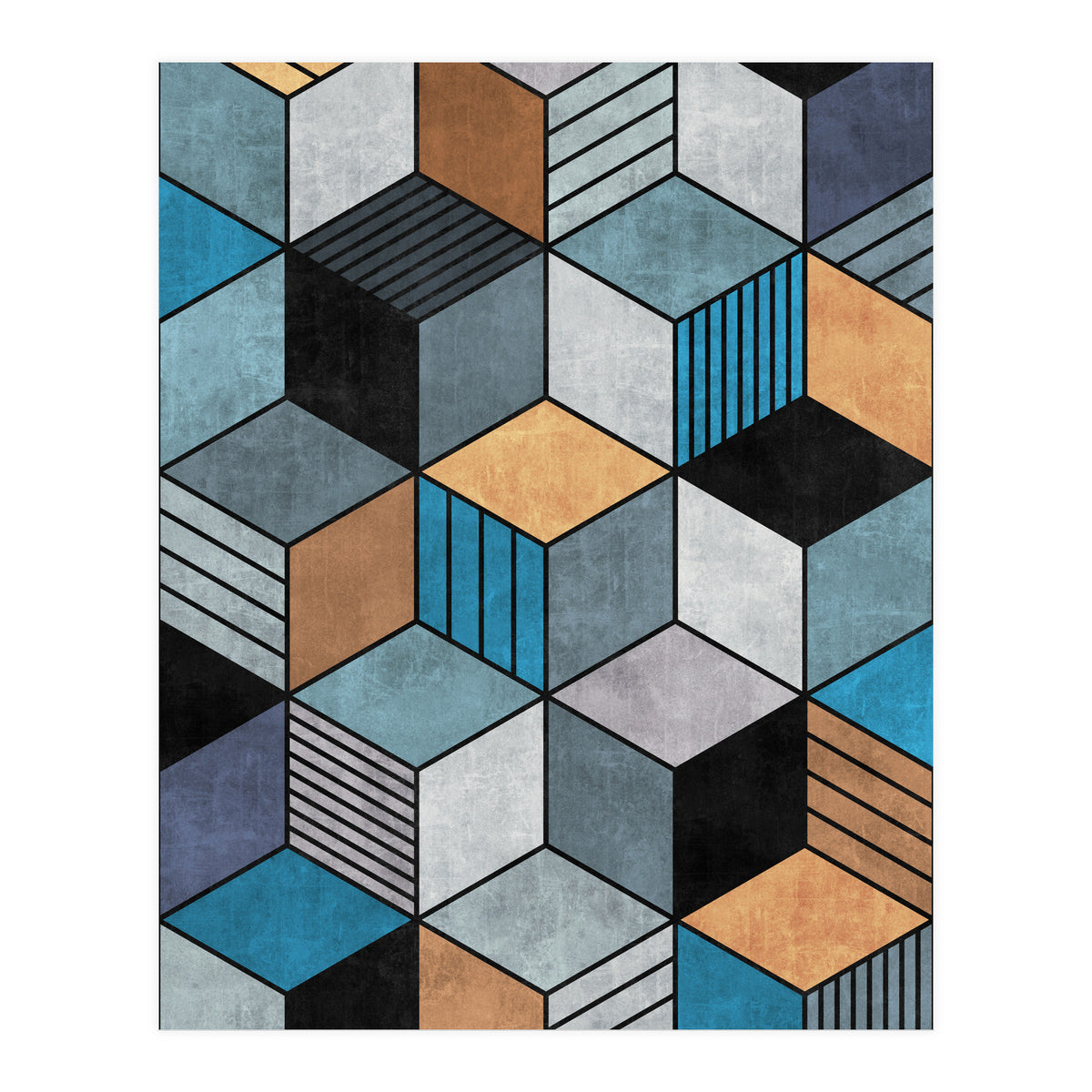 Colorful Concrete Cubes 2 - Blue, Grey, Brown (Print Only)