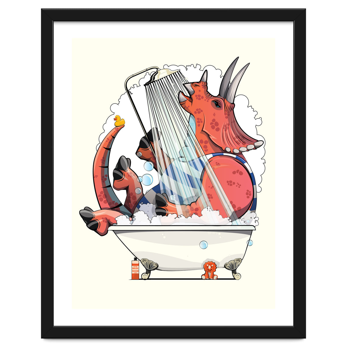 Dinosaur Triceratops in the Shower, funny bathroom humour