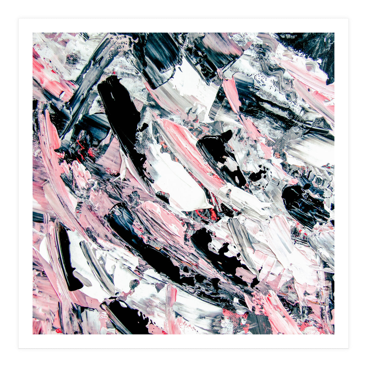 Modern Abstract Pastel Pink Black White Grey Acrylic Brushstrokes (Print Only)
