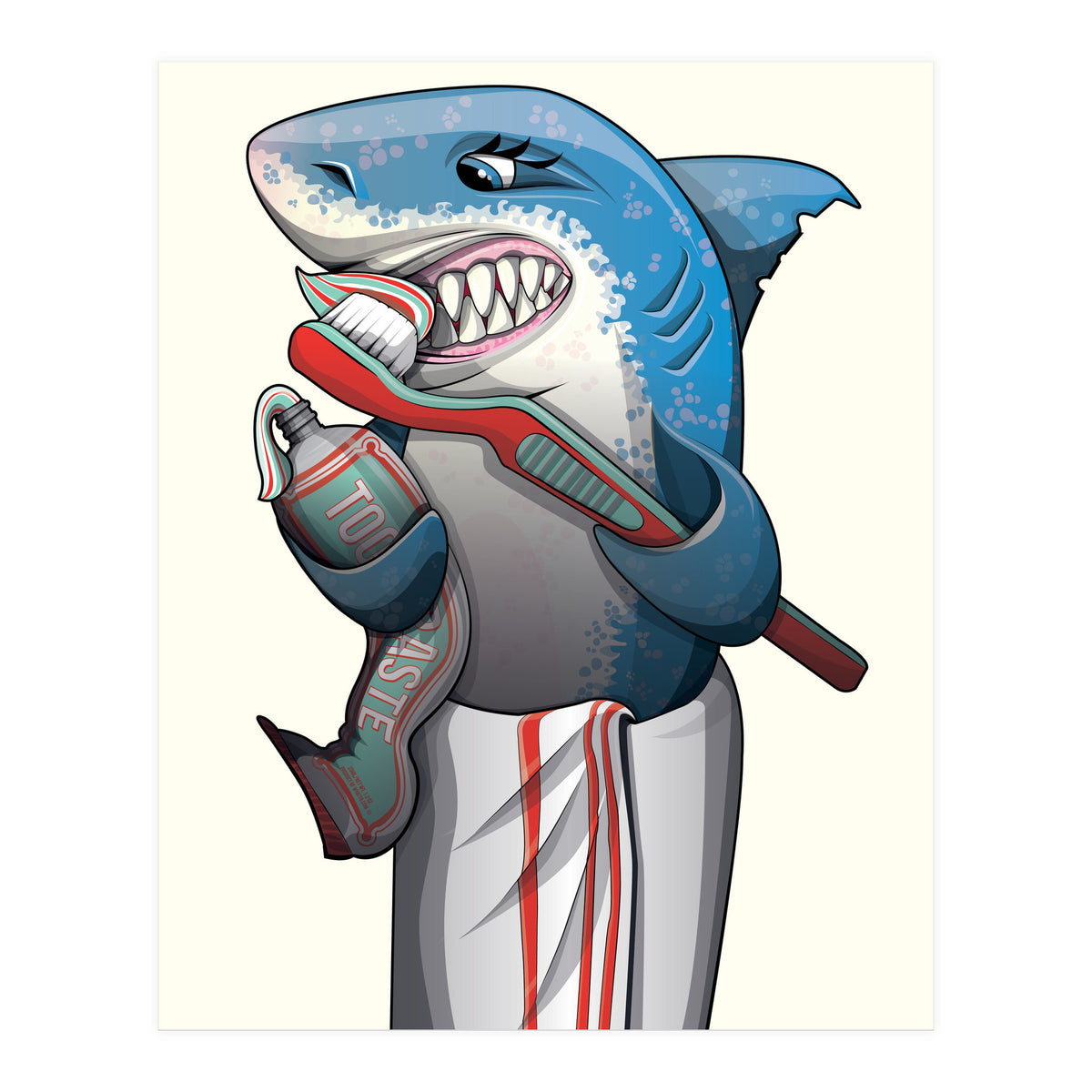 Great White Shark Brushing Teeth (Print Only)