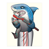 Great White Shark Brushing Teeth (Print Only)