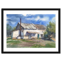 Country house. Watercolor painting art.