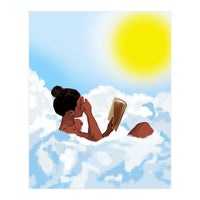 Reading on Clouds, Black Woman Summer Sunny Day Book Painting, Bohemian Nude (Print Only)