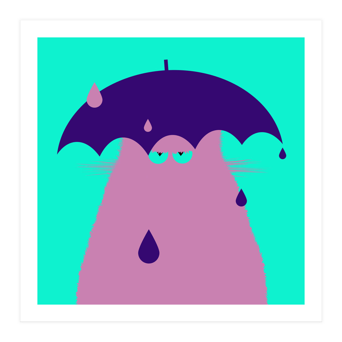 Lilac Cat With Umbrella  (Print Only)