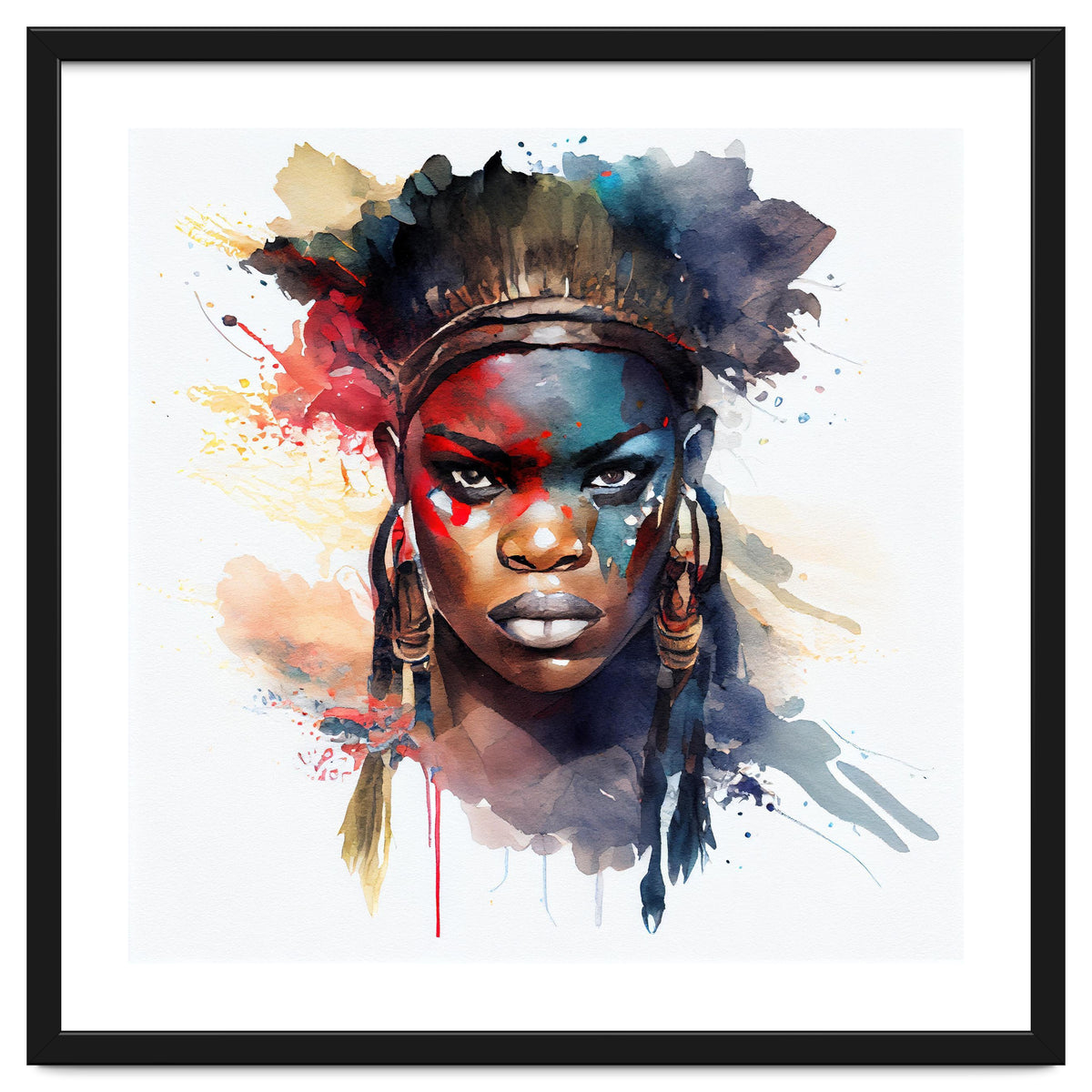 Watercolor African Warrior Woman #4