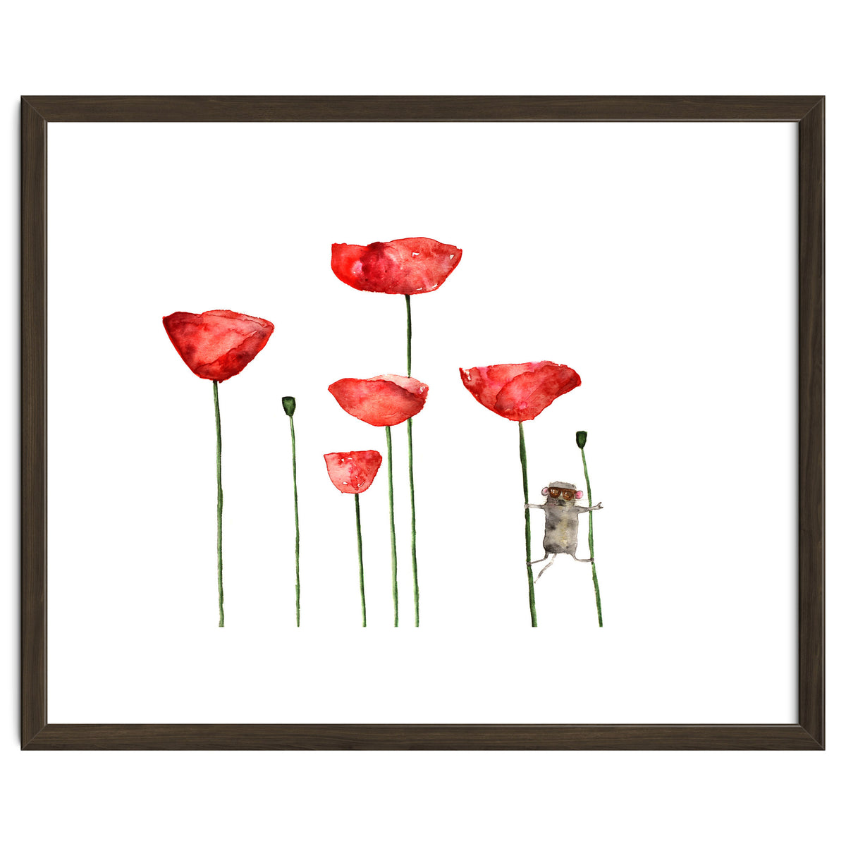 Little mouse loves big poppies || watercolor for nursery