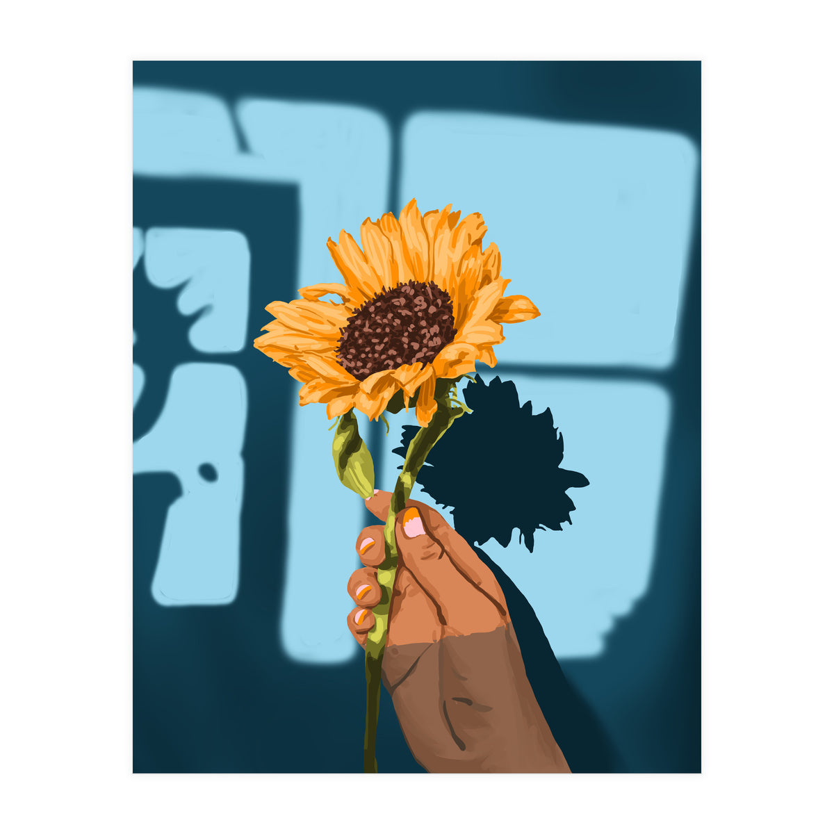 Sunflower Still Life | Flower Hand Painting | Sunny Day Shadow Hope Optimism Positivity Good Vibes (Print Only)