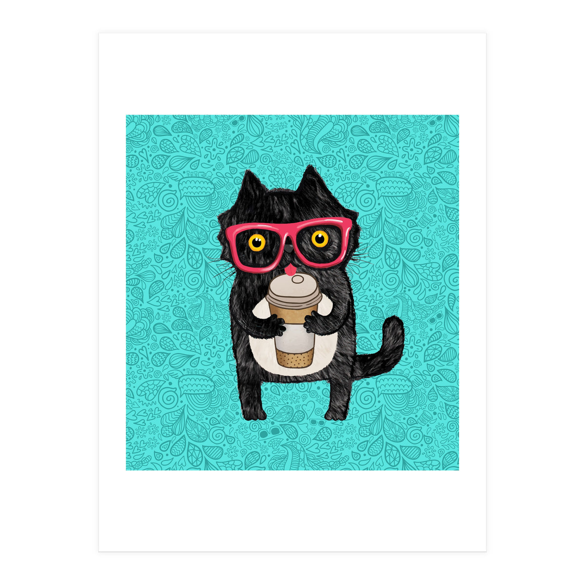 Cute Coffee cat and doodles (Print Only)