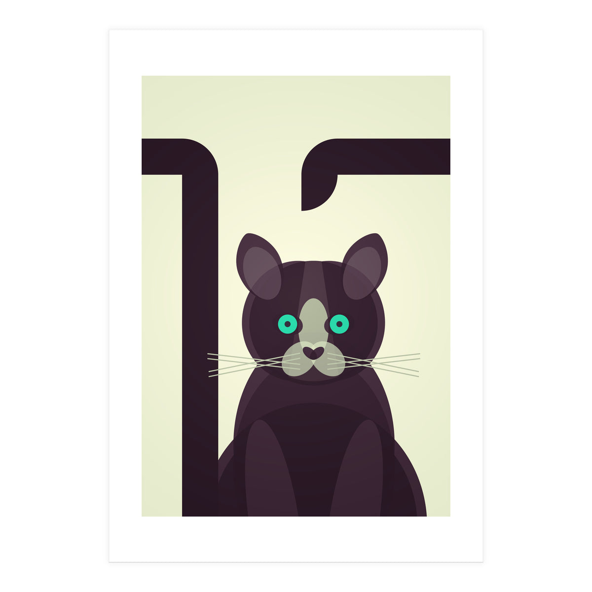 Mid Century Geometric Black Cat (Print Only)