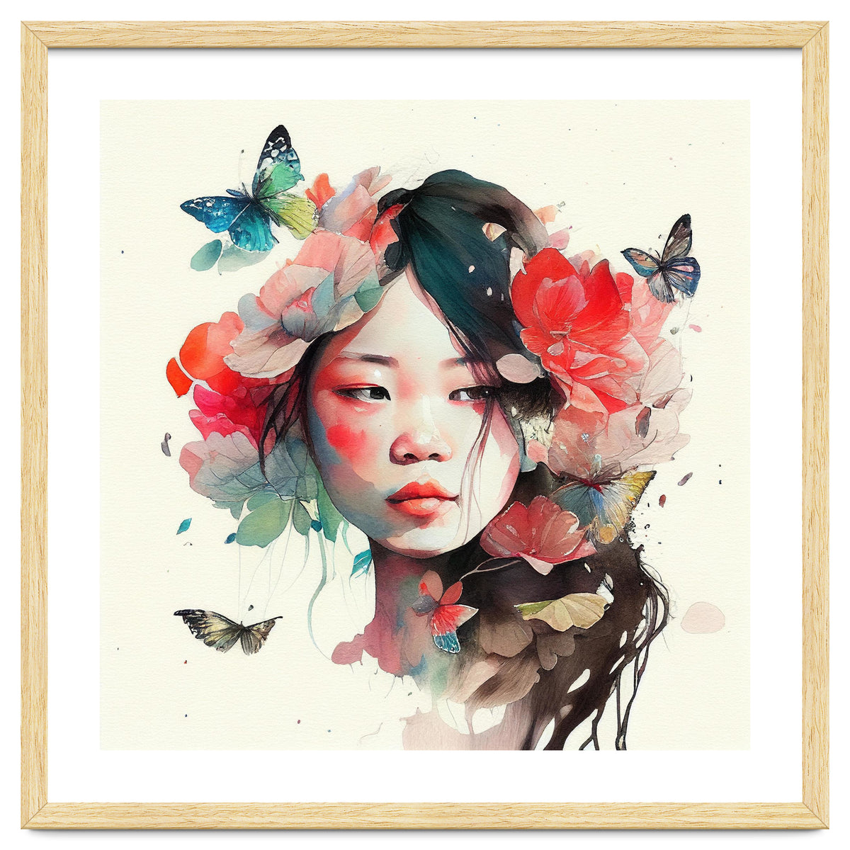 Watercolor Floral Asian Woman #8