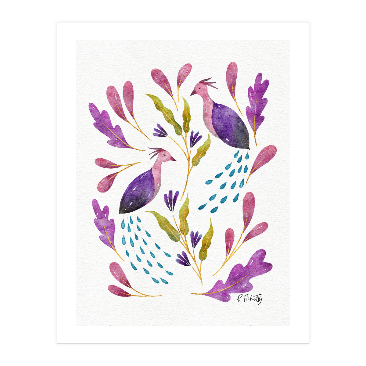 Folk Art Peacocks Purple (Print Only)